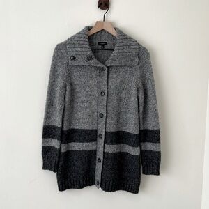TALBOTS Long Length Button Cardigan Sweater Wool Blend Grey Black Women’s Small
